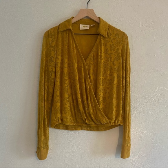 Maeve Lydia Wickeltop Gold Long Sleeve Wrap Blouse - Picture 2 of 8